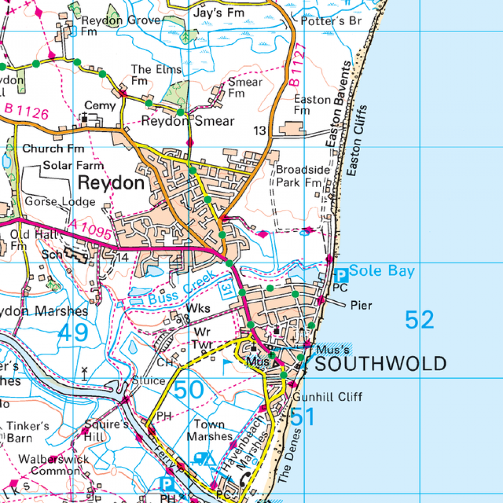 OS156 Saxmundham Aldeburgh surrounding a